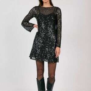 NWT SAGE THE LABEL Anthropologie Black Sequin Mini Dress, Small